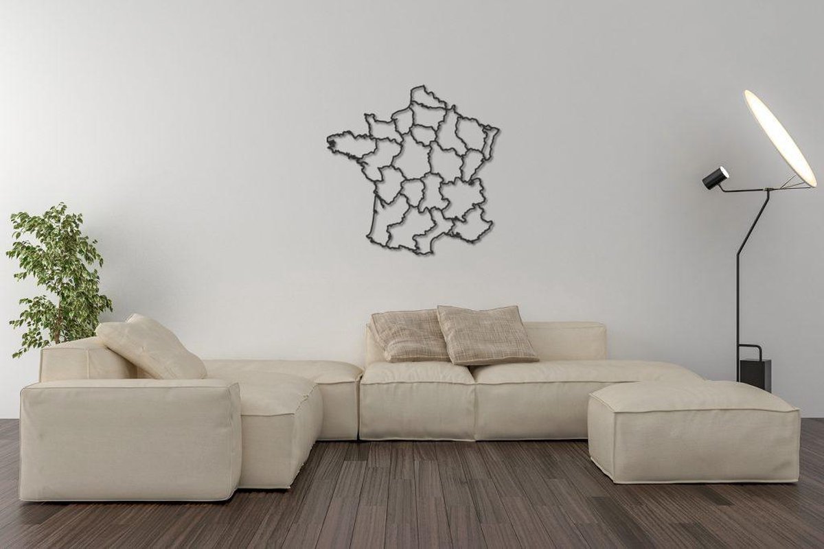 Houten Landkaart Frankrijk - France | Zwart Hout - Volledig Duurzaam - Landkaart - 65 x 60 CM - Wanddecoratie - Design -   - Land Kaart - Stad - Wijk